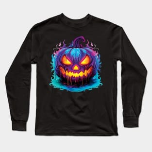 Holographic Halloween Creepy Pumpkin Long Sleeve T-Shirt